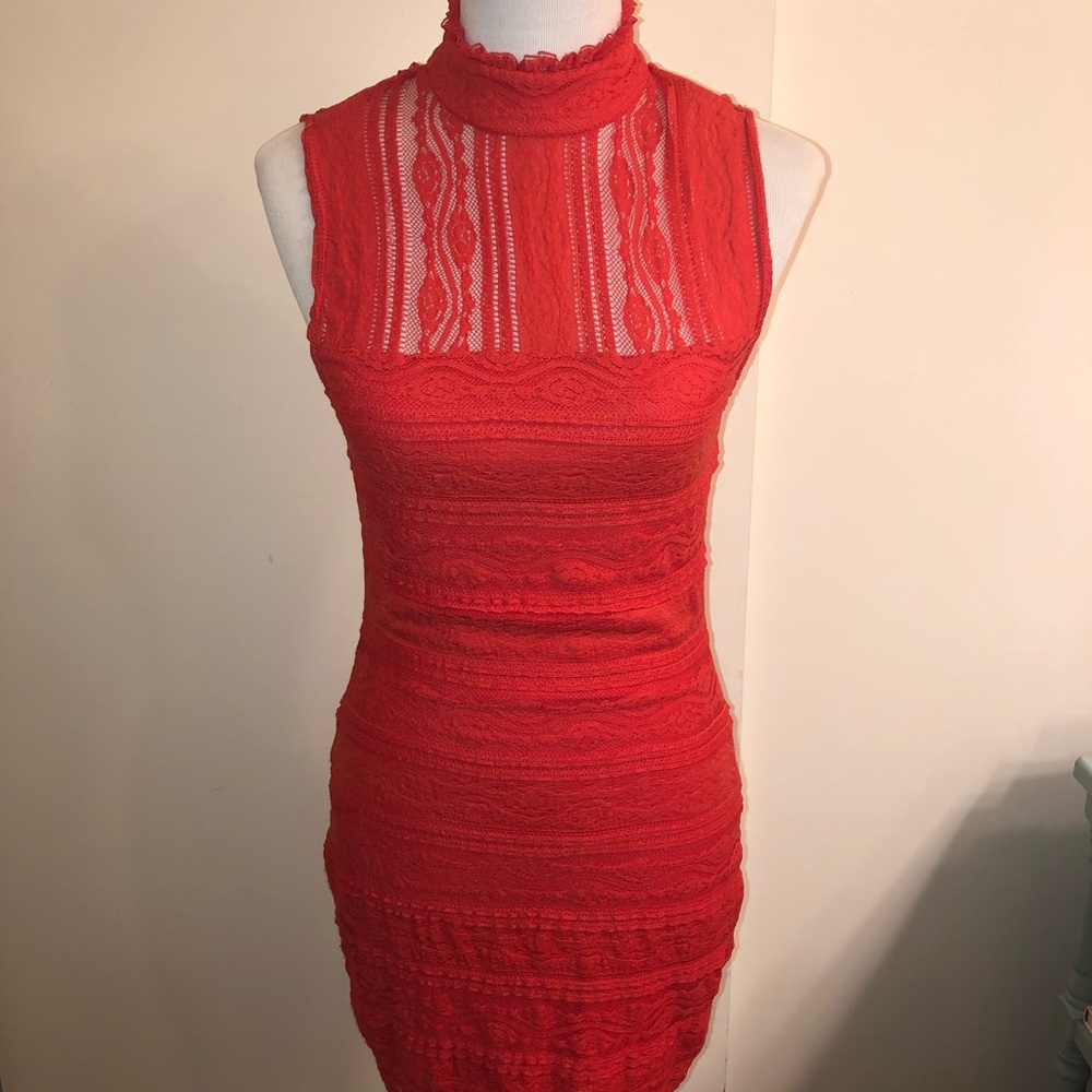 Lace high neck midi dress